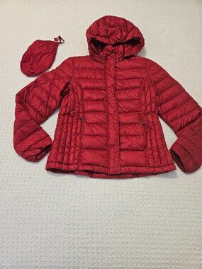 32 Degrees Heat red hooded packable puffer jacket, M